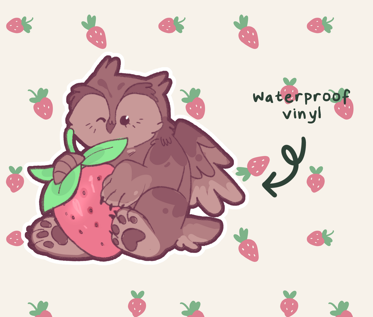 Sitting Strawberry Owlbear Vinyl Sticker